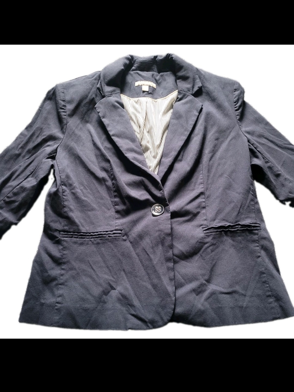 Roz & Ali Women’s L Navy Blue One Button Blazer Stretch Career Work Jacket